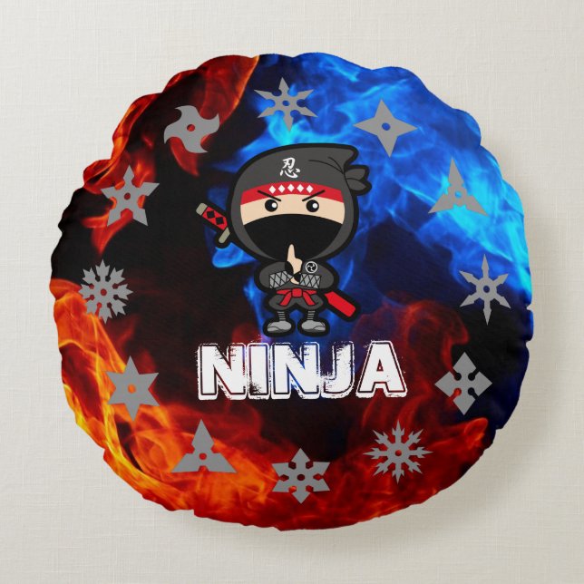 Ninja Boy Rundes Kissen (Vorderseite)