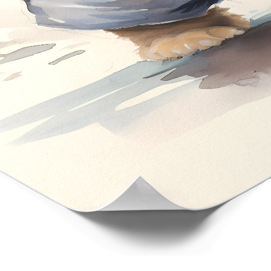 Ninja Cat: Ein Niedlicher und scharfer Wasserfarbe Poster (Ecke)