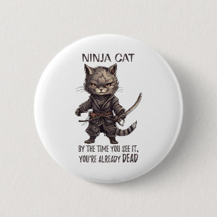Ninja Cat, Japanisch Samurai Kawaii Cat Tattoo Fun Button