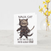 Ninja Cat, Japanisch Samurai Kawaii Cat Tattoo Fun Karte (Gelbe Blume)