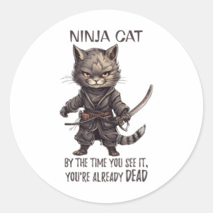 Ninja Cat, Japanisch Samurai Kawaii Cat Tattoo Fun Runder Aufkleber