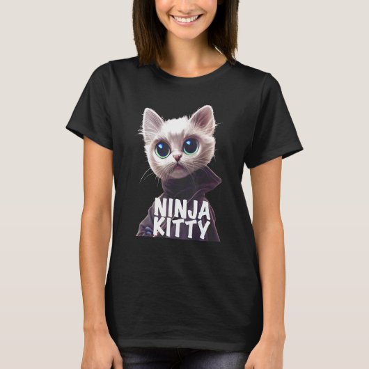 Ninja Cat Ninjitsu Kitten Spaß Artikel Japanischer T-Shirt (Vorderseite)