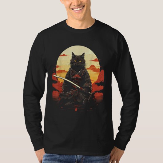 Ninja Cat Samurai Sword Meow Warrior T-Shirt (Vorderseite)
