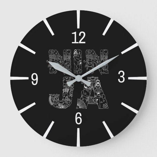 Ninja Elegante Text Art Große Wanduhr (Vorderseite)