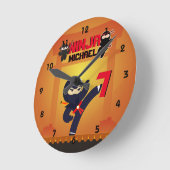 NINJA Film Star Krieger Kickit Karate Kinder Runde Wanduhr (Winkel)