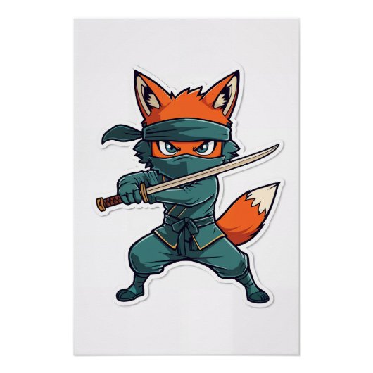 Ninja Fox Poster – Süßer Fuchs Kinder Wandkunst (Vorderseite)