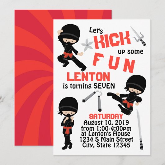 Ninja Geburtstag Einladung (Vorne/Hinten)