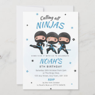 Ninja-Geburtstagseinladung - Blaue Karate-Party Einladung