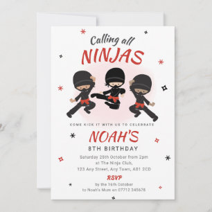 Ninja-Geburtstagseinladung - Rote Karate-Party Einladung