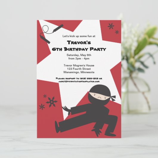 Ninja Geburtstagspartei Einladung (Stehend Vorderseite)