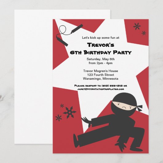 Ninja Geburtstagspartei Einladung (Vorne/Hinten)