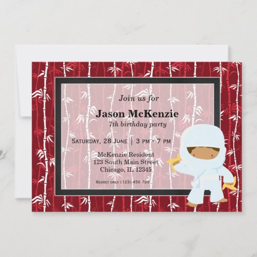 Ninja Geburtstagsthema Einladung (Vorderseite)