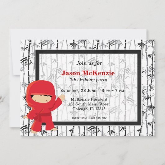 Ninja Geburtstagsthema Einladung (Vorderseite)