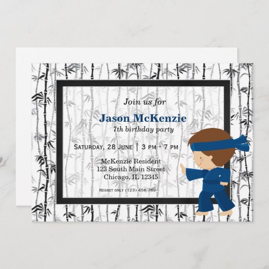 Ninja Geburtstagsthema Einladung (Vorne/Hinten)