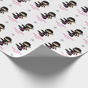 Ninja Gift Wrap Girl Pink Black Personalisiert Geschenkpapier