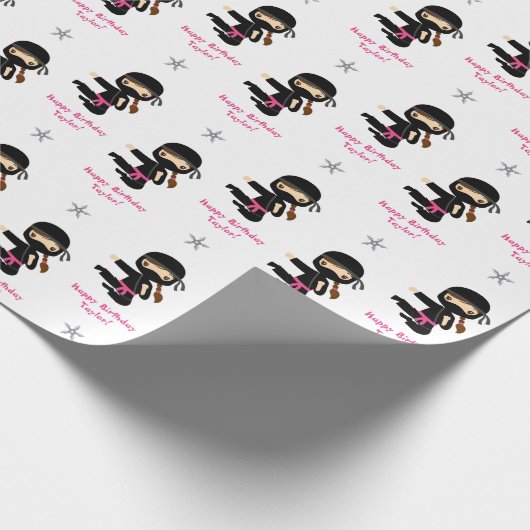 Ninja Gift Wrap Girl Pink Black Personalisiert Geschenkpapier (Ecke)