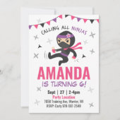 Ninja Girl Birthday Einladung, Niedlich Pink Karat Einladung (Vorderseite)