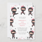 Ninja Girl Birthday Invitation, Cute Pink Karate Einladung (Vorderseite)