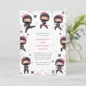 Ninja Girl Birthday Invitation, Cute Pink Karate Einladung (Stehend Vorderseite)