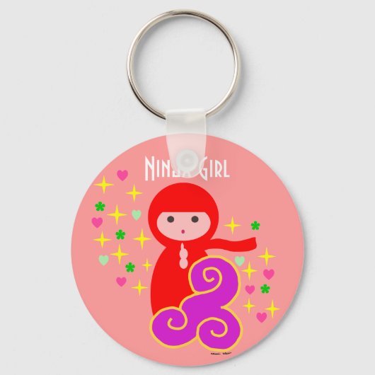 Ninja Girl in Rot Schlüsselanhänger (Vorderseite)