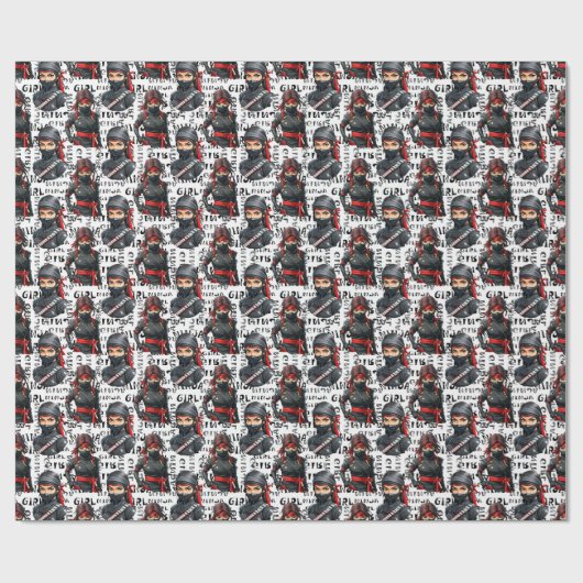 Ninja Girls Anime With Text Pattern Design Geschenkpapier (Flach)