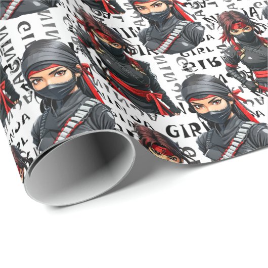 Ninja Girls Anime With Text Pattern Design Geschenkpapier (Rolleneckpunkt)