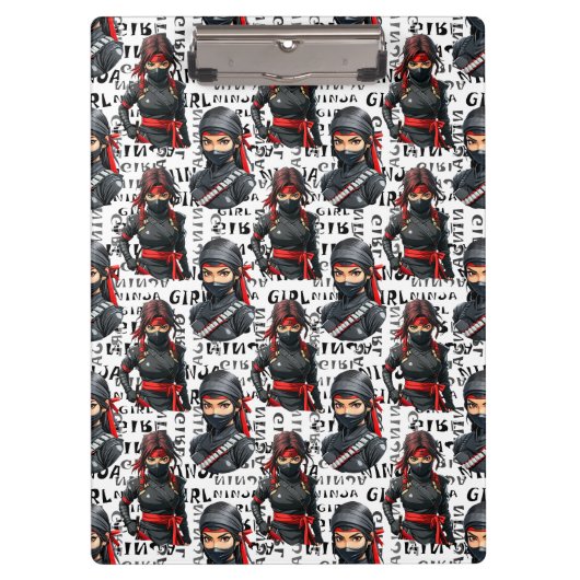 Ninja Girls Anime With Text Pattern Design Klemmbrett (Vorderseite)