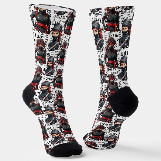 Ninja Girls Anime With Text Pattern Design Socken