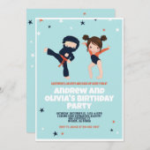 Ninja Gymnastik Twin Geburtstagsparty Einladung (Vorne/Hinten)