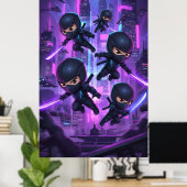 Ninja hält glühendes Schwert in futuristischer Sta Poster (Heimbüro)