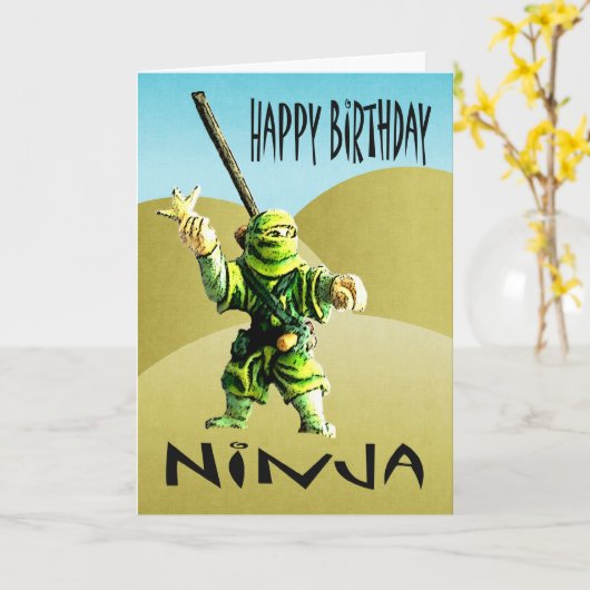 Ninja Happy Birthday Karte (Gelbe Blume)
