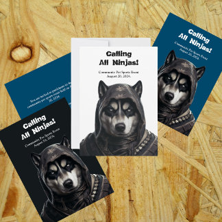 Ninja Husky Dog Einladungskarte Schwarz-weiß