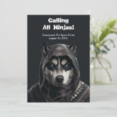Ninja Husky Dog Einladungskarte Schwarz-weiß (Stehend Vorderseite)