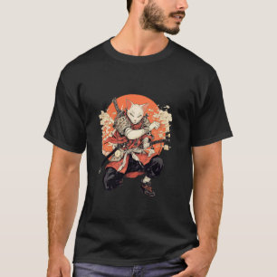 Ninja kämpft japanischer Krieger Katze Samurai T-Shirt