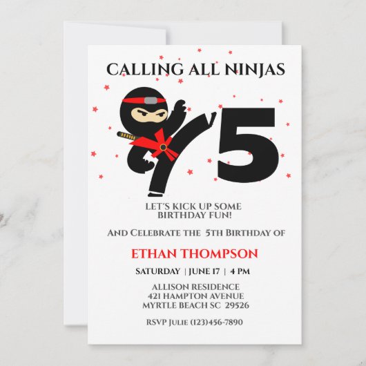 Ninja Karate Birthday Custom Age Party Einladung (Vorderseite)