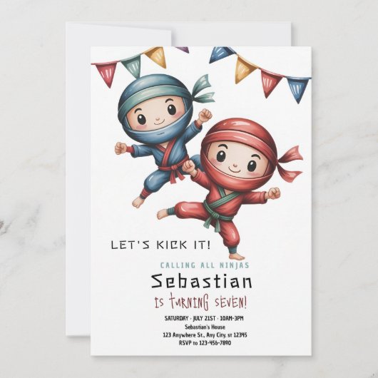 Ninja Karate Birthday  Einladung (Vorderseite)