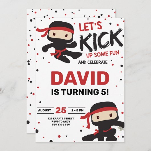 Ninja Karate Boy Birthday Martial Arts Einladung (Vorne/Hinten)