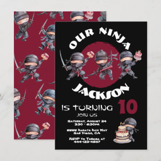 Ninja Karate Cake Warrior Birthday Party Einladung