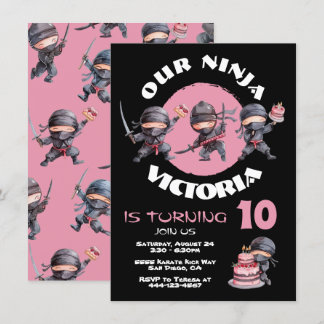 Ninja Karate Cake Warrior Girl Birthday Party Einladung