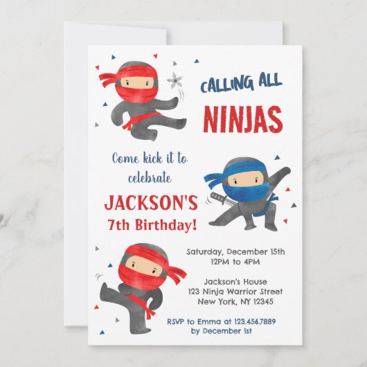 Ninja Karate Geburtstagsparty Einladungen (Vorderseite)