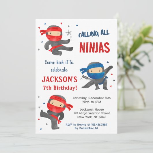 Ninja Karate Geburtstagsparty Einladungen (Stehend Vorderseite)