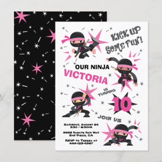 Ninja Karate Girl Warrior Birthday Party Einladung