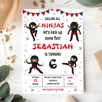 Ninja Karate Kinder Junge Geburtstagsfeier Einladung