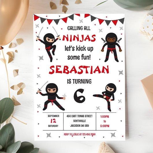 Ninja Karate Kinder Junge Geburtstagsfeier Einladung