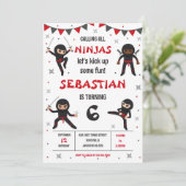 Ninja Karate Kinder Junge Geburtstagsfeier Einladung (Stehend Vorderseite)