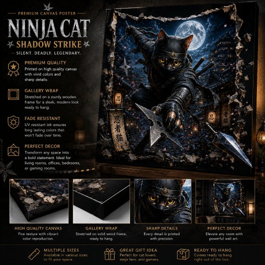 Ninja-Katze 3D Pop-Up-Wandkunstposter Poster
