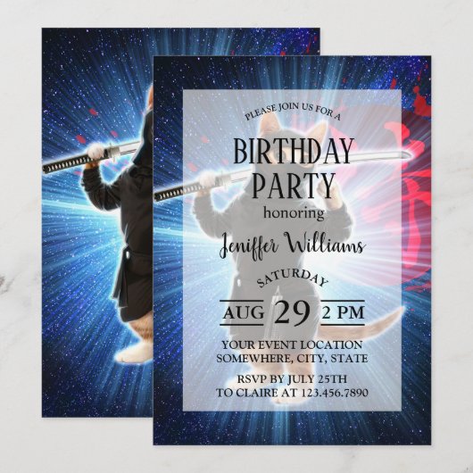 Ninja Katze im Weltraum. Einladung (Vorne/Hinten)