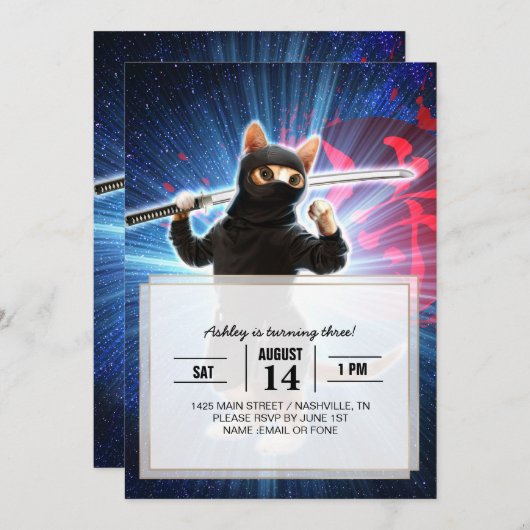 Ninja Katze im Weltraum. Einladung (Vorne/Hinten)