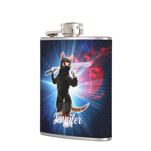 Ninja Katze im Weltraum. Flachmann (Links)