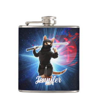 Ninja Katze im Weltraum. Flachmann